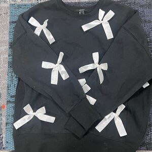 Forever 21 Black Crewneck Sweater with White Bow Details